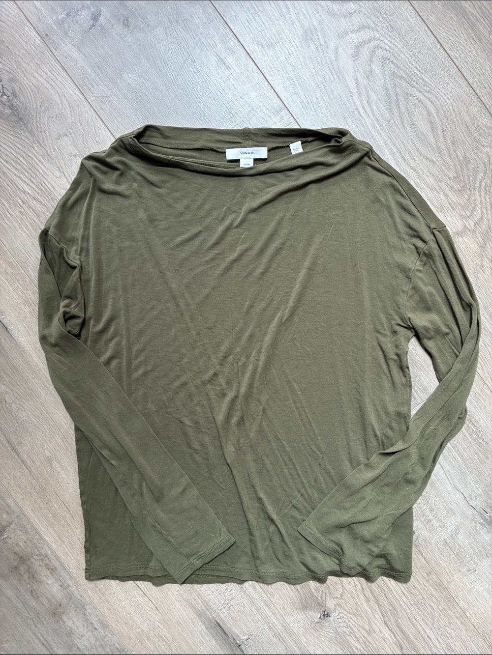 Vince Olive Green Long-Sleeve Boatneck Top